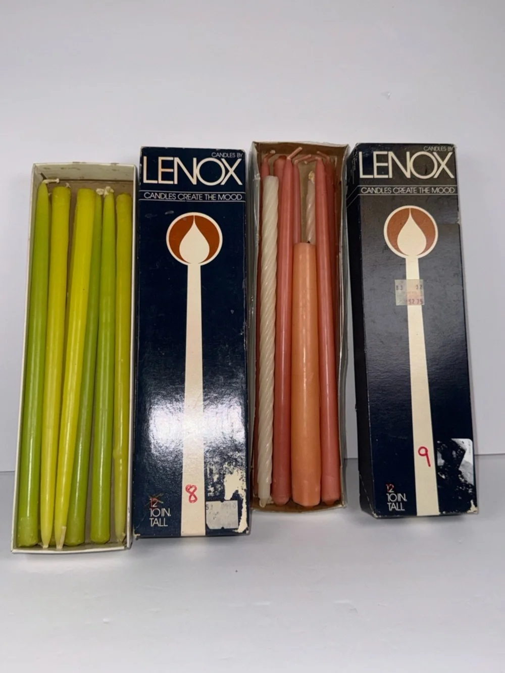 2 Boxes of 1980's Vintage Lenox Candles (Pink/Green/Yellow)